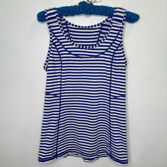 Lululemon Run Stay on Course Striped Blue & White Athletic Tank Size 8 Women's - Picture 1 of 6